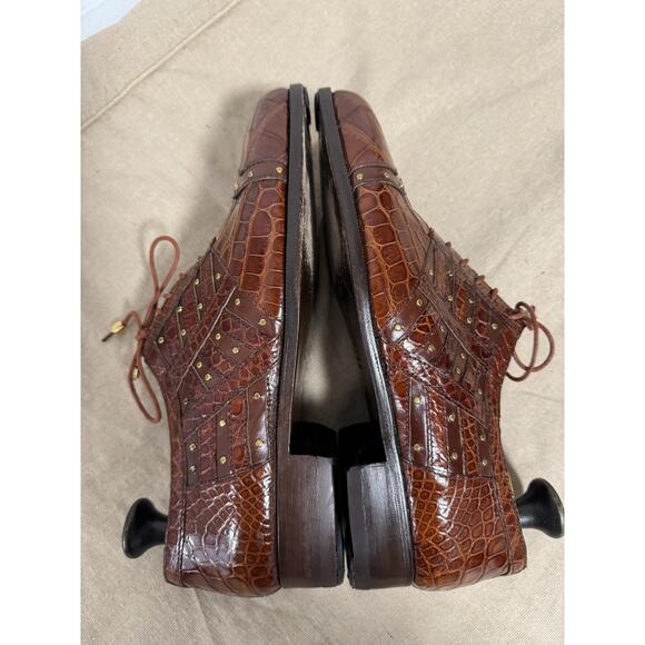 R. Martegani Shoes Mens Size 9 Brown Oxford Croc Embossed Made in Italy Leather main image 10